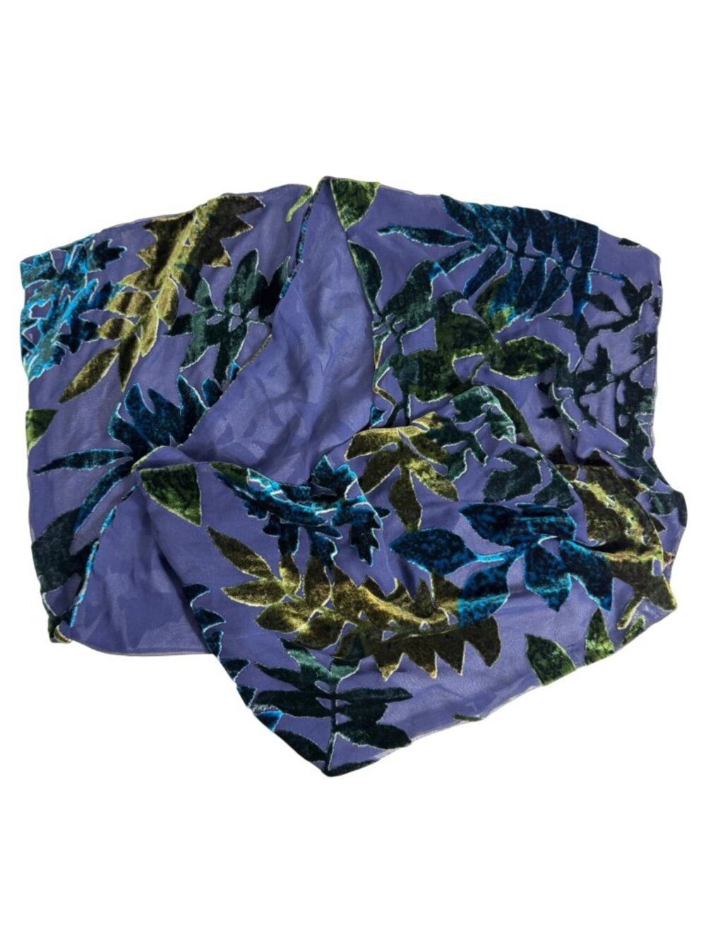 Vintage 90s Blue/Green Velvet Burnout Floral Scarf Silk/Rayon -Jacqueline Ferrar